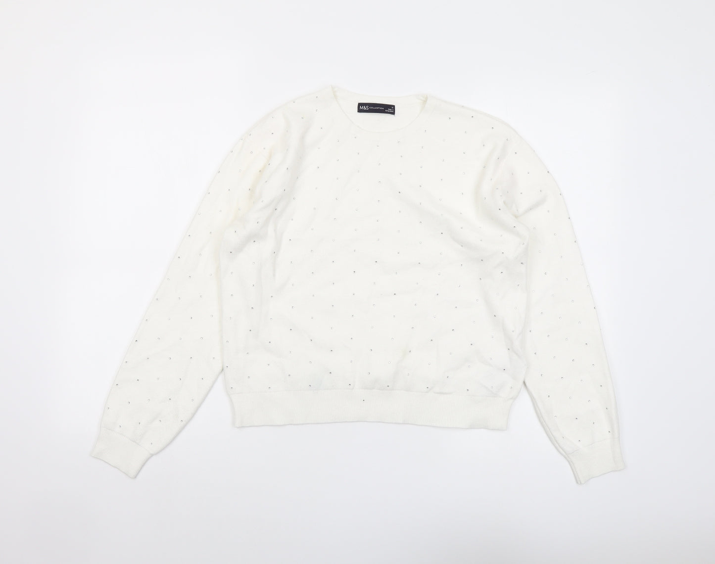 Marks and Spencer Womens Ivory Round Neck Viscose Pullover Jumper Size M