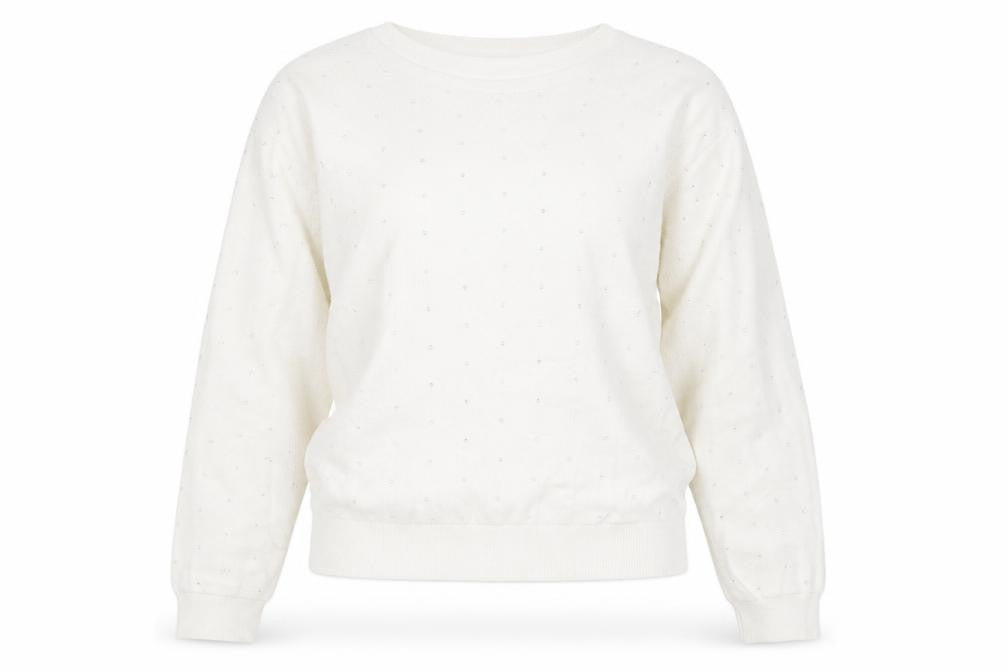 Front view of Marks & Spencer women’s ivory round neck viscose jumper, size M
