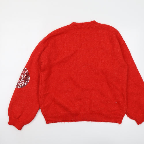 Marks and Spencer Womens Red Round Neck Geometric Acrylic Pullover Jumper Size M