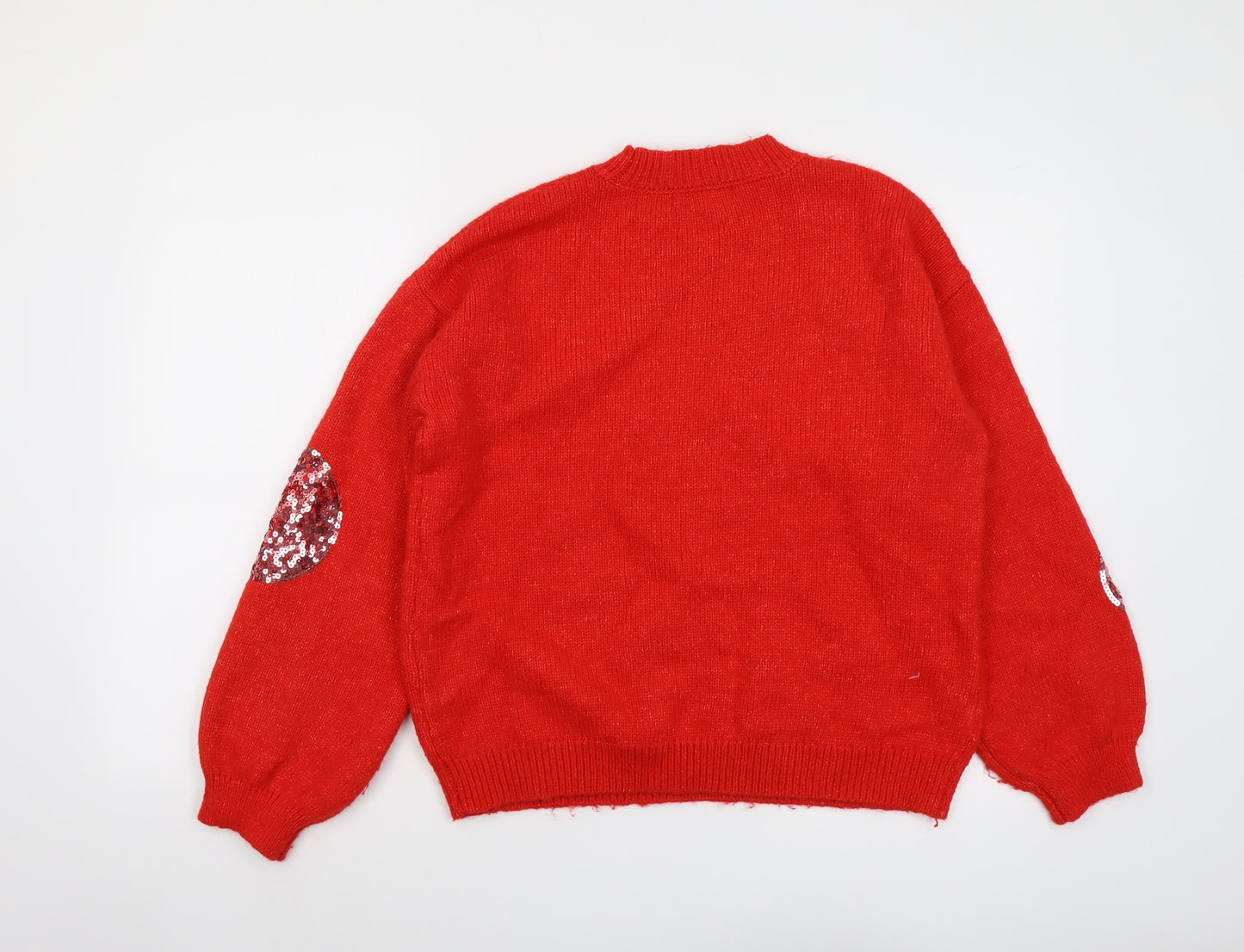 Marks and Spencer Womens Red Round Neck Geometric Acrylic Pullover Jumper Size M