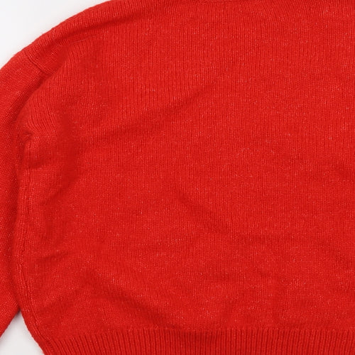 Marks and Spencer Womens Red Round Neck Geometric Acrylic Pullover Jumper Size M