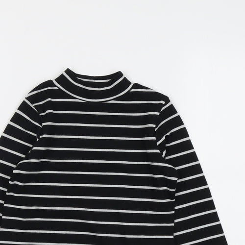 Marks and Spencer Girls Black Striped Cotton Basic T-Shirt Size 8-9 Years Mock Neck Pullover