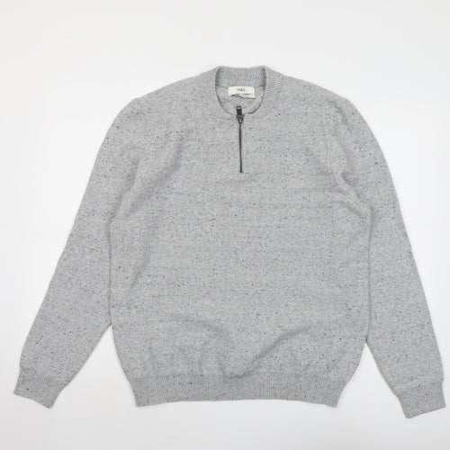 Marks and Spencer Mens Grey Round Neck Cotton Pullover Jumper Size L Long Sleeve