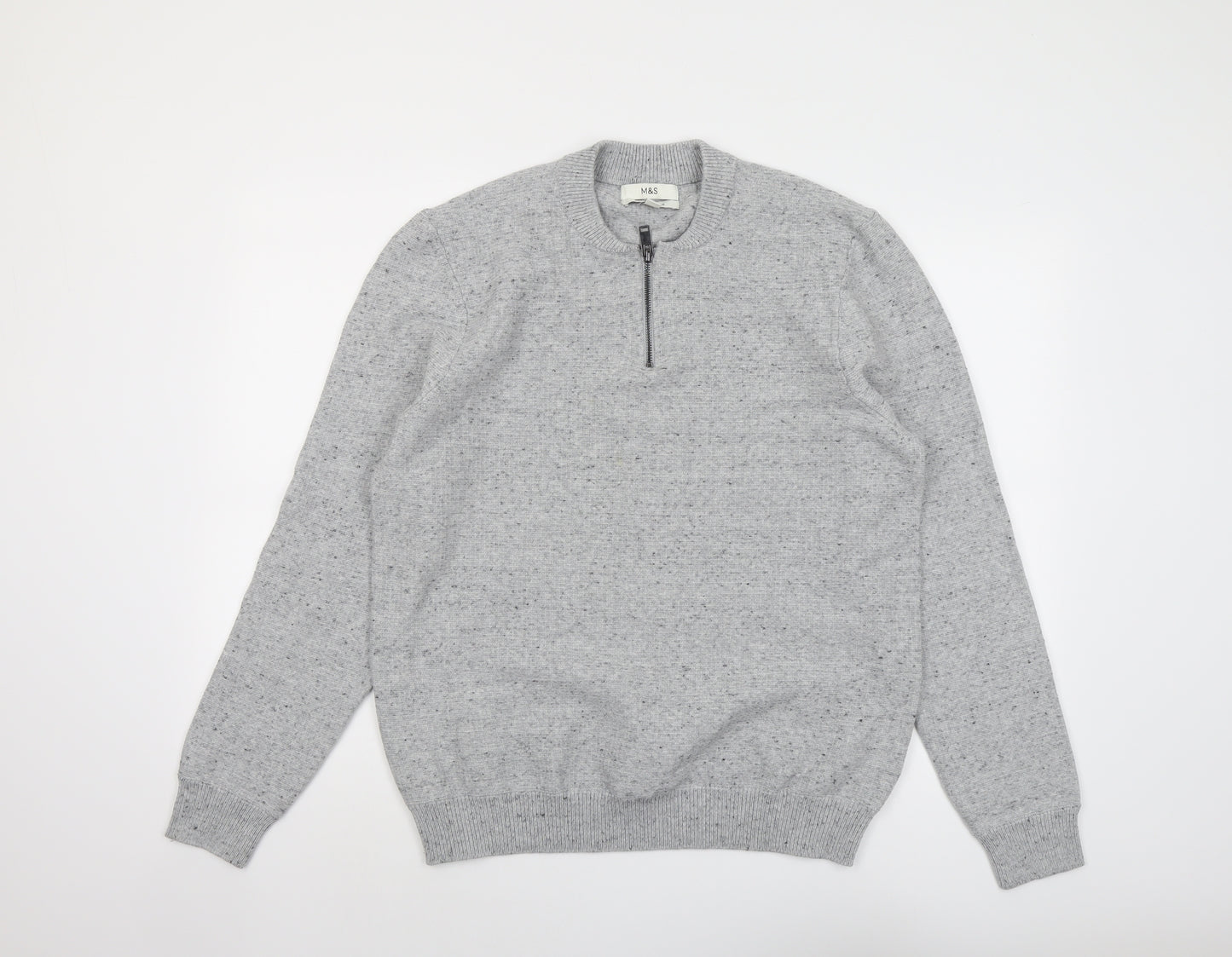 Marks and Spencer Mens Grey Round Neck Cotton Pullover Jumper Size L Long Sleeve