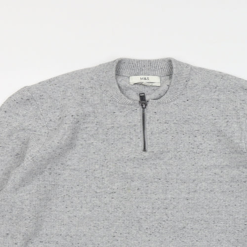 Marks and Spencer Mens Grey Round Neck Cotton Pullover Jumper Size L Long Sleeve