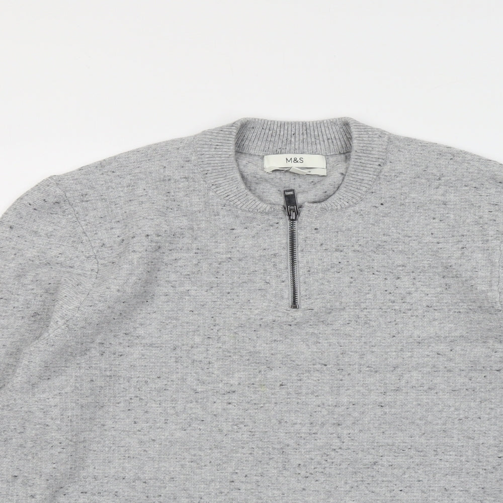 Marks and Spencer Mens Grey Round Neck Cotton Pullover Jumper Size L Long Sleeve