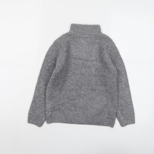 Marks and Spencer Boys Grey High Neck Acrylic Pullover Jumper Size 6-7 Years Zip