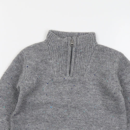 Marks and Spencer Boys Grey High Neck Acrylic Pullover Jumper Size 6-7 Years Zip