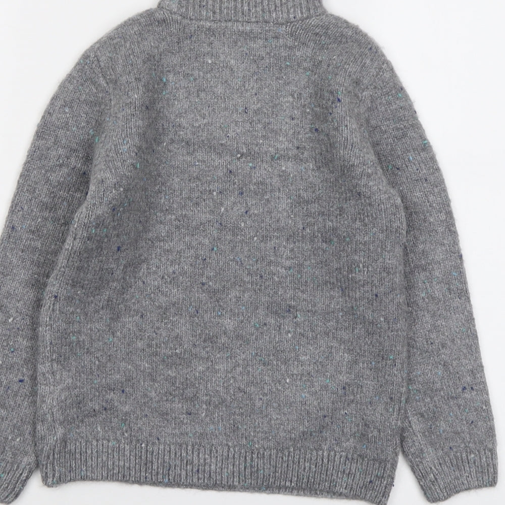 Marks and Spencer Boys Grey High Neck Acrylic Pullover Jumper Size 6-7 Years Zip