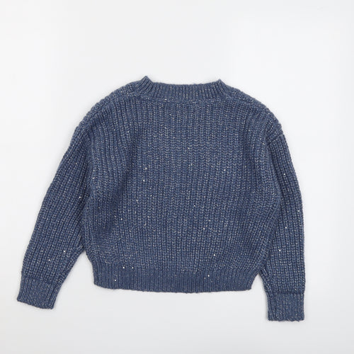 Marks and Spencer Girls Blue V-Neck Acrylic Cardigan Jumper Size 7-8 Years Button