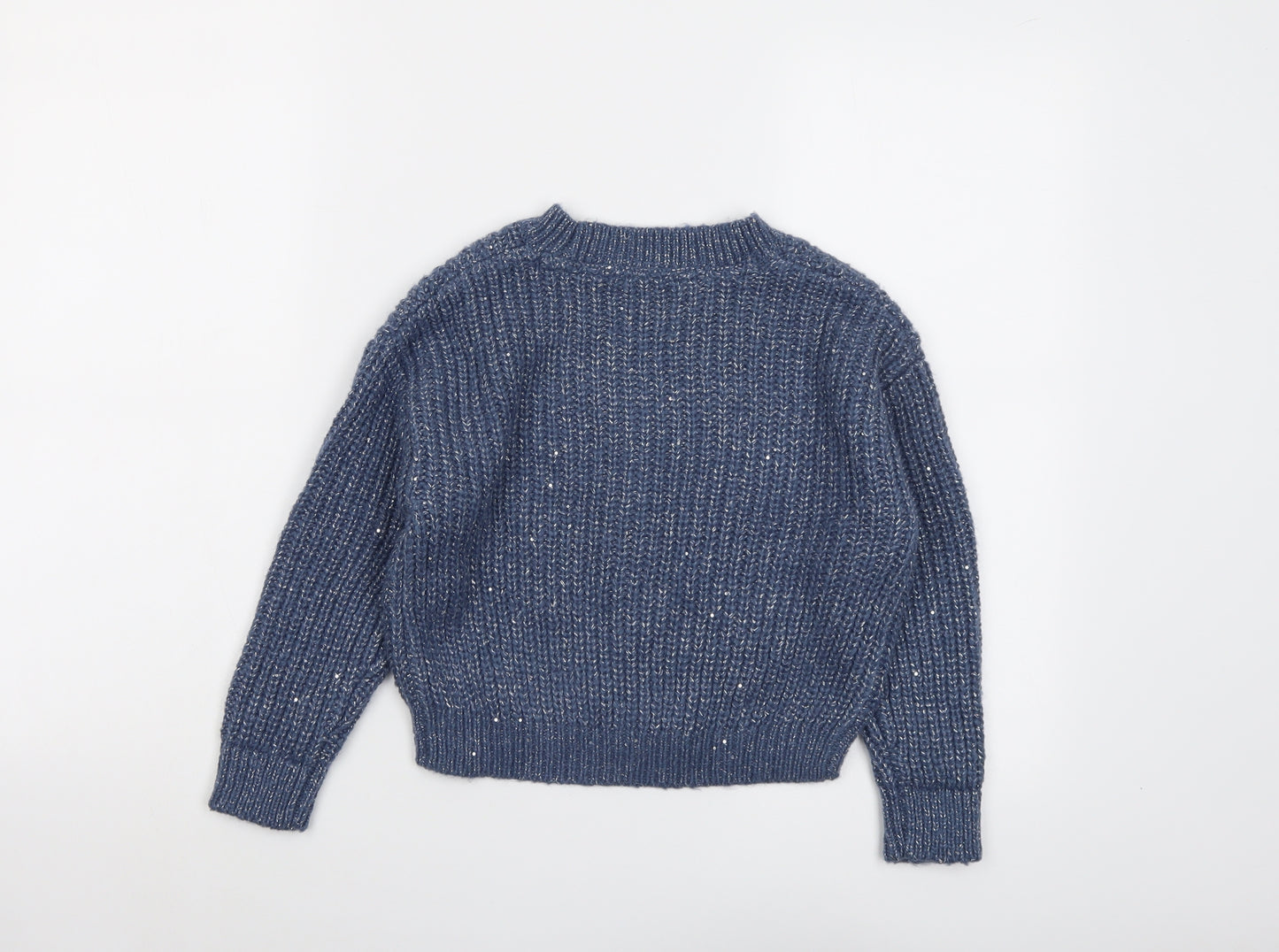 Marks and Spencer Girls Blue V-Neck Acrylic Cardigan Jumper Size 7-8 Years Button
