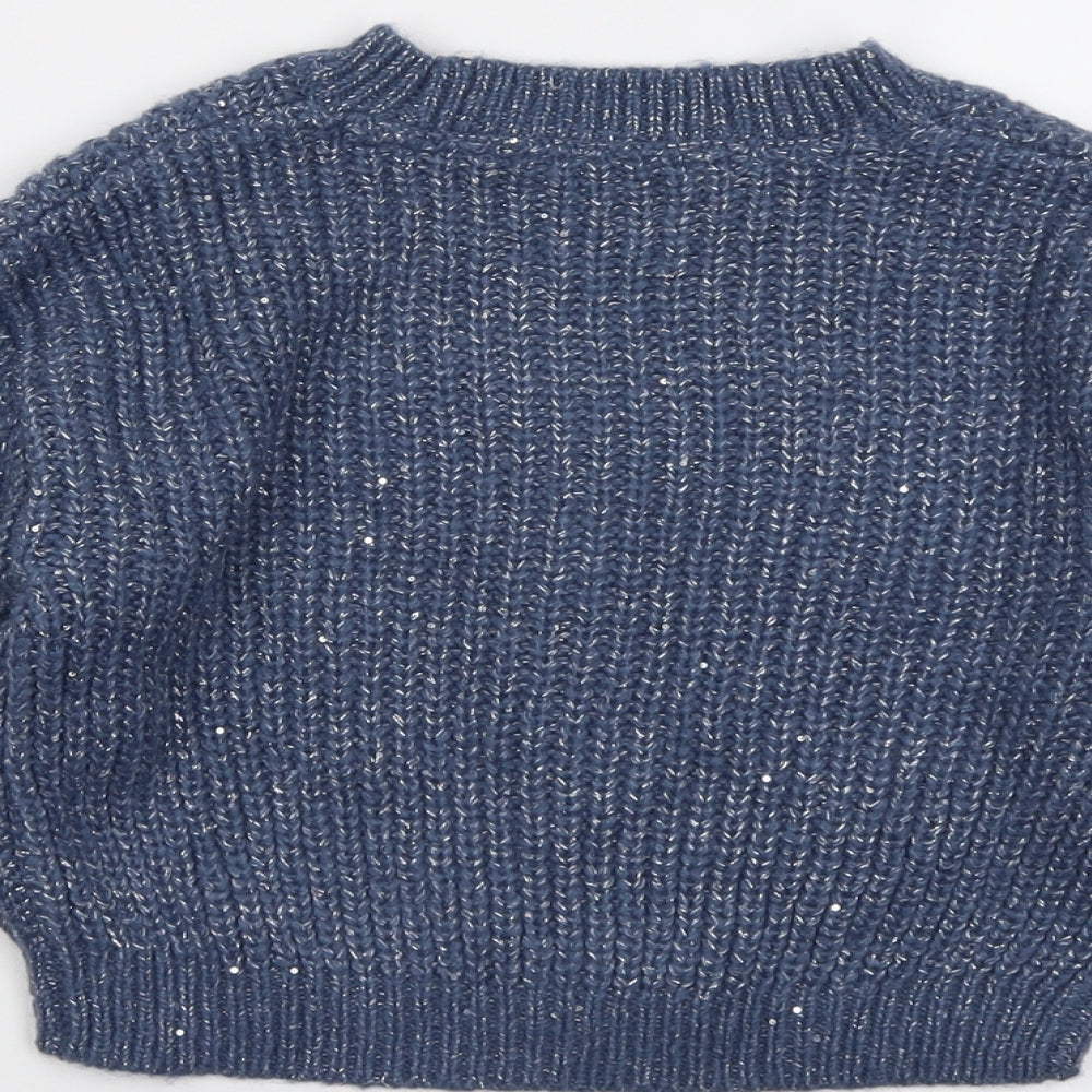 Marks and Spencer Girls Blue V-Neck Acrylic Cardigan Jumper Size 7-8 Years Button