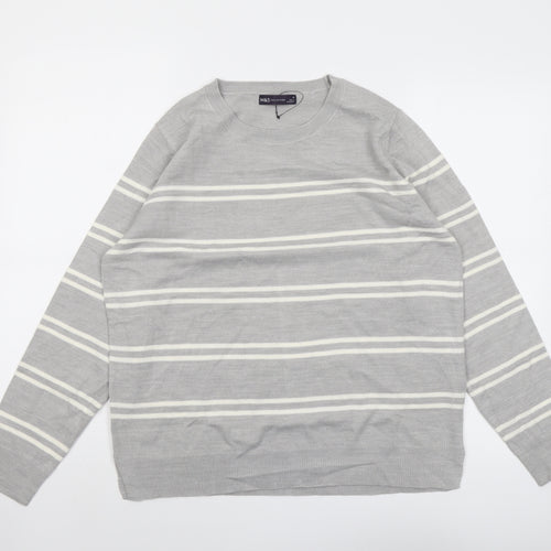 Marks and Spencer Womens Grey Round Neck Striped Acrylic Pullover Jumper Size 16
