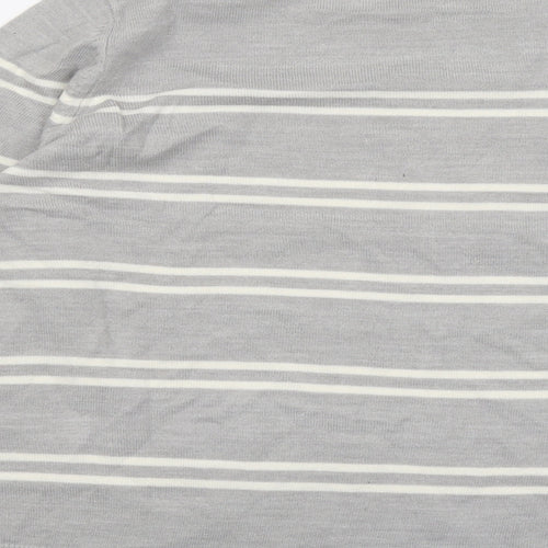 Marks and Spencer Womens Grey Round Neck Striped Acrylic Pullover Jumper Size 16