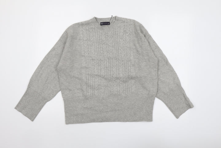 Marks and Spencer Womens Grey Round Neck Viscose Pullover Jumper Size M