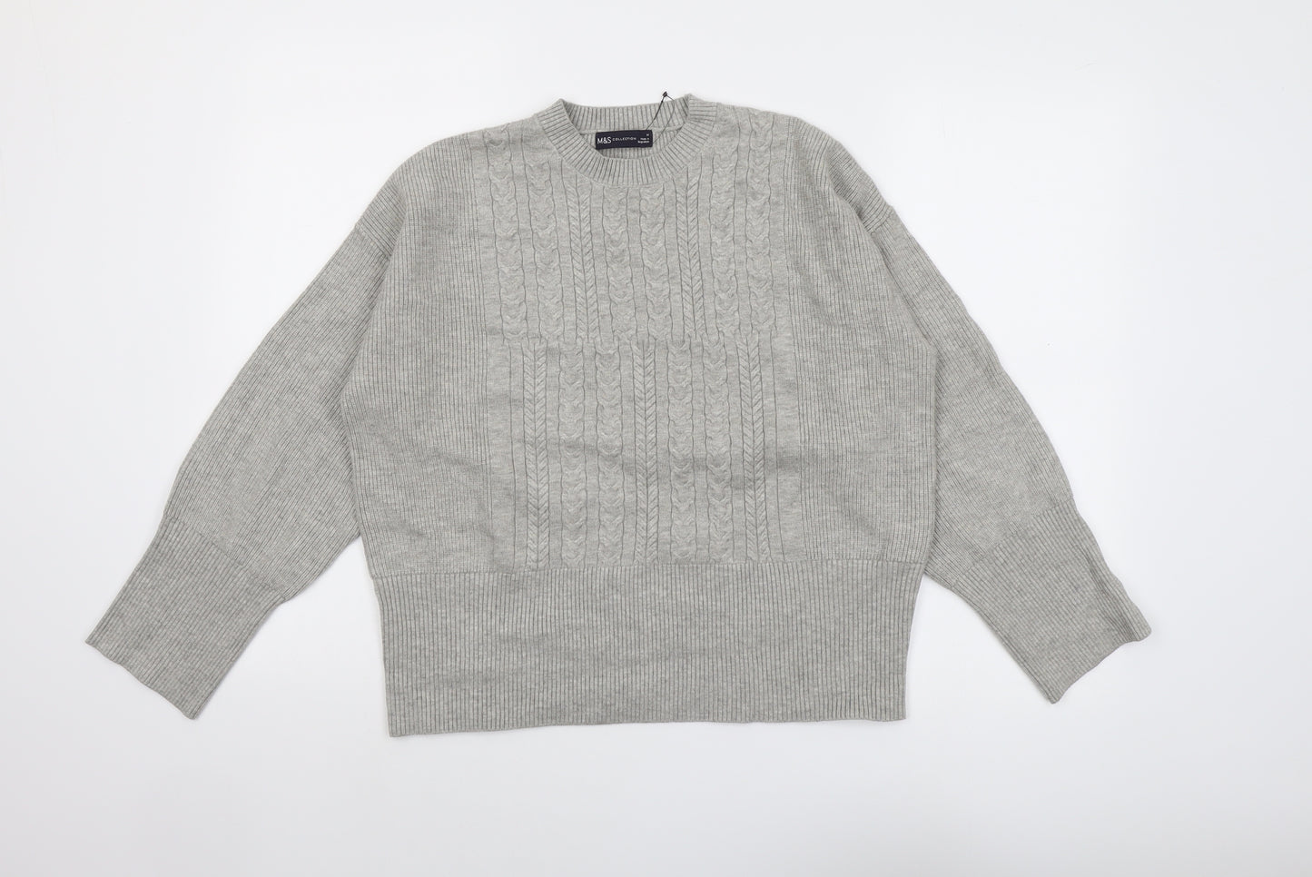 Marks and Spencer Womens Grey Round Neck Viscose Pullover Jumper Size M