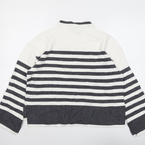 Marks and Spencer Womens Grey Round Neck Striped Viscose Pullover Jumper Size L