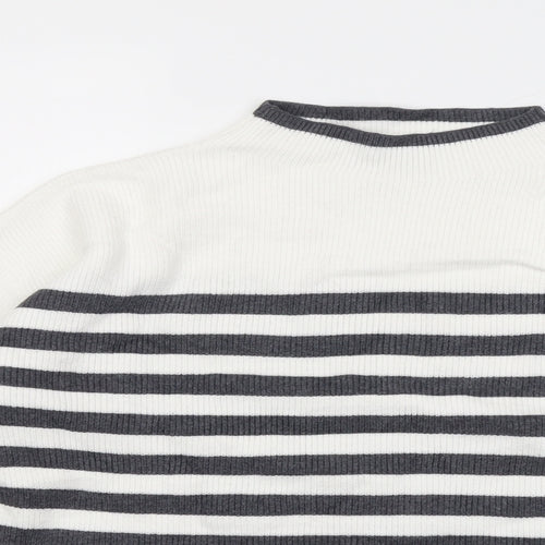 Marks and Spencer Womens Grey Round Neck Striped Viscose Pullover Jumper Size L
