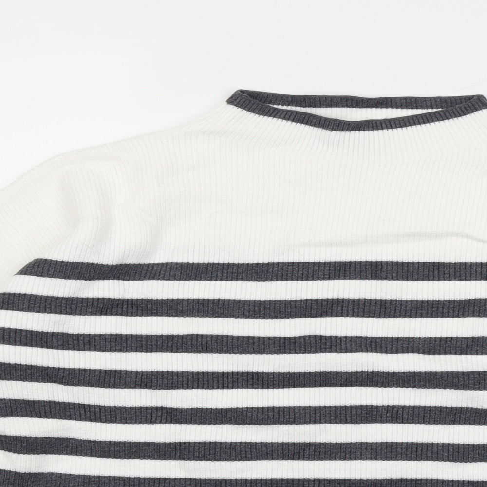 Marks and Spencer Womens Grey Round Neck Striped Viscose Pullover Jumper Size L