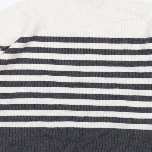 Marks and Spencer Womens Grey Round Neck Striped Viscose Pullover Jumper Size L