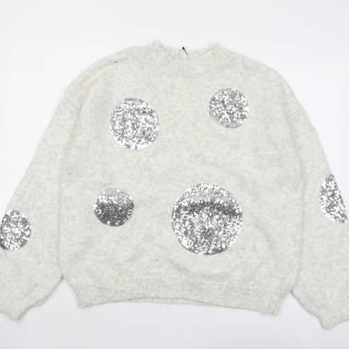 Marks and Spencer Womens Grey Round Neck Geometric Acrylic Pullover Jumper Size M