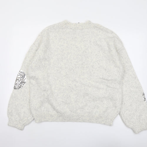 Marks and Spencer Womens Grey Round Neck Geometric Acrylic Pullover Jumper Size M