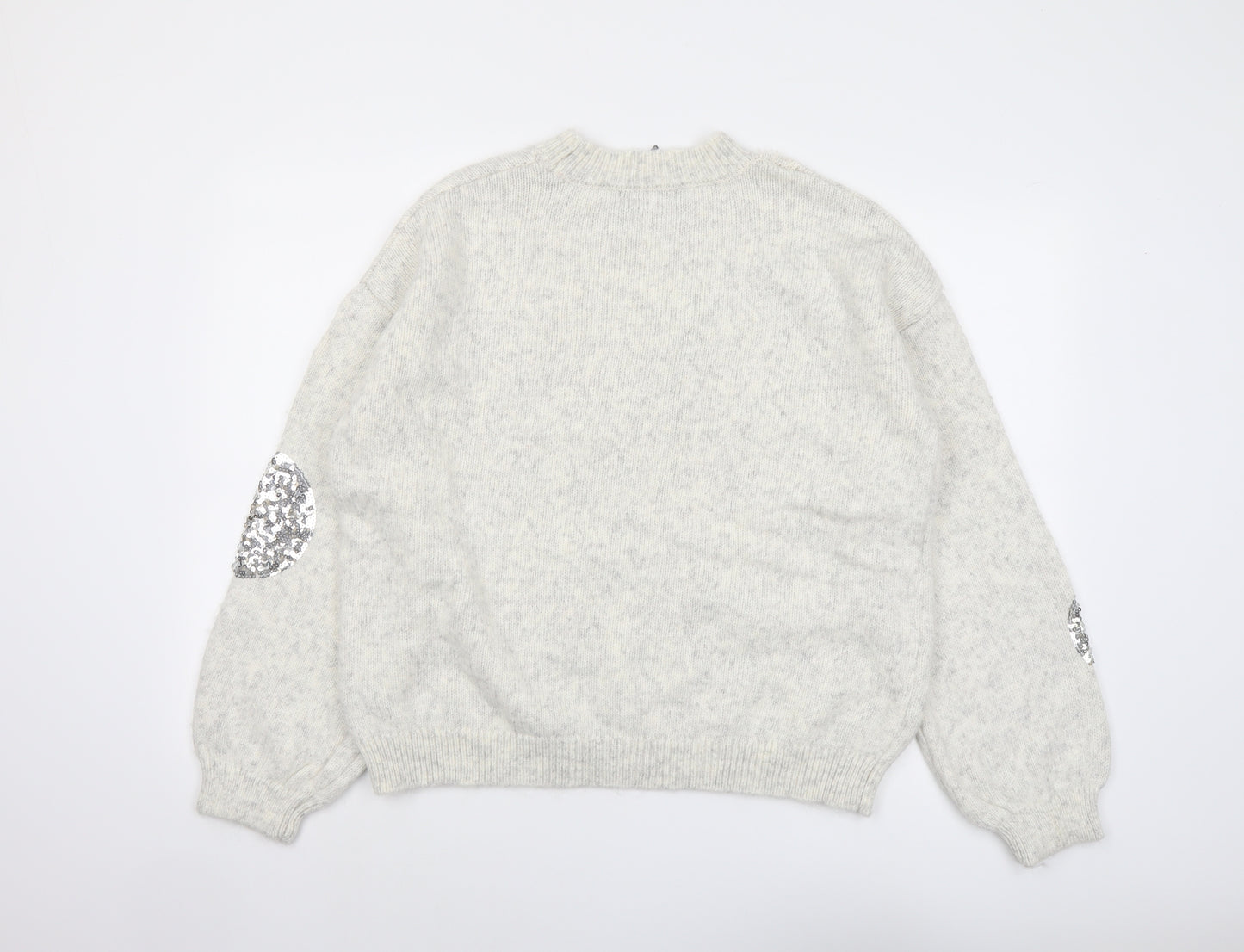 Marks and Spencer Womens Grey Round Neck Geometric Acrylic Pullover Jumper Size M