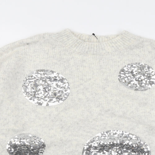 Marks and Spencer Womens Grey Round Neck Geometric Acrylic Pullover Jumper Size M