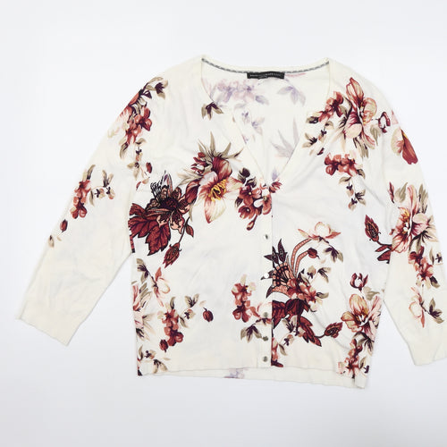 White House Black Market Womens Multicoloured V-Neck Floral Viscose Cardigan Jumper Size XL