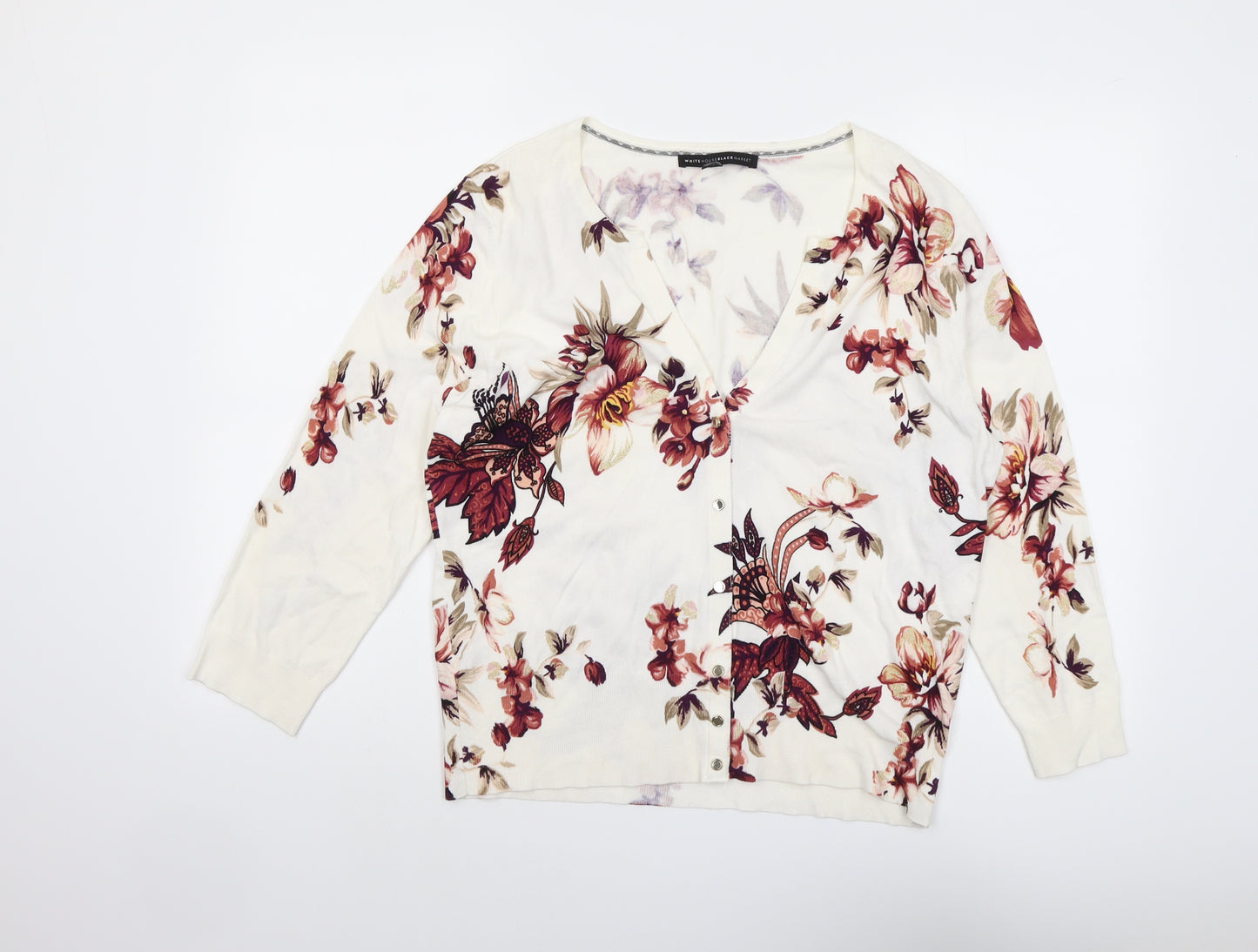 White House Black Market Womens Multicoloured V-Neck Floral Viscose Cardigan Jumper Size XL