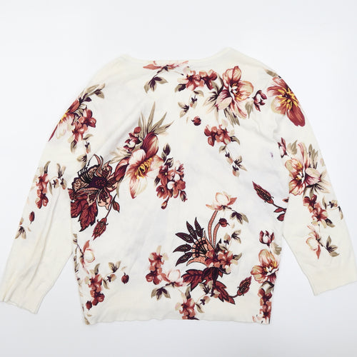 White House Black Market Womens Multicoloured V-Neck Floral Viscose Cardigan Jumper Size XL