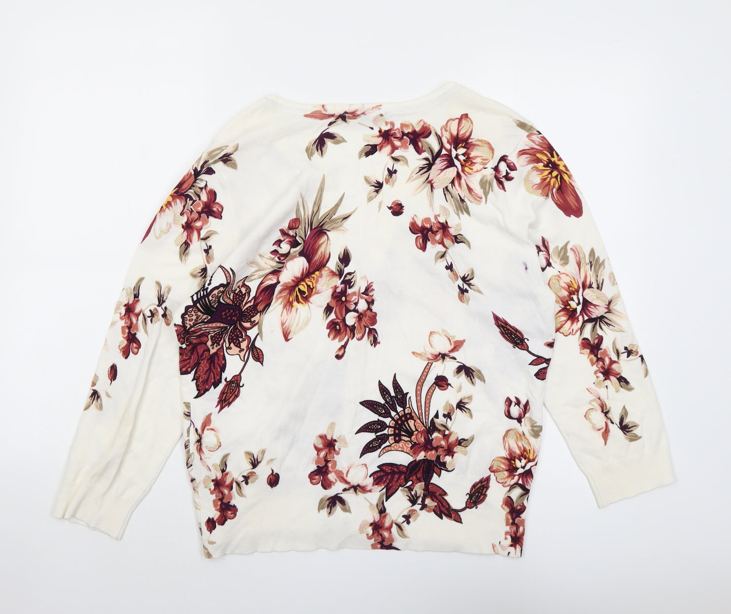 White House Black Market Womens Multicoloured V-Neck Floral Viscose Cardigan Jumper Size XL