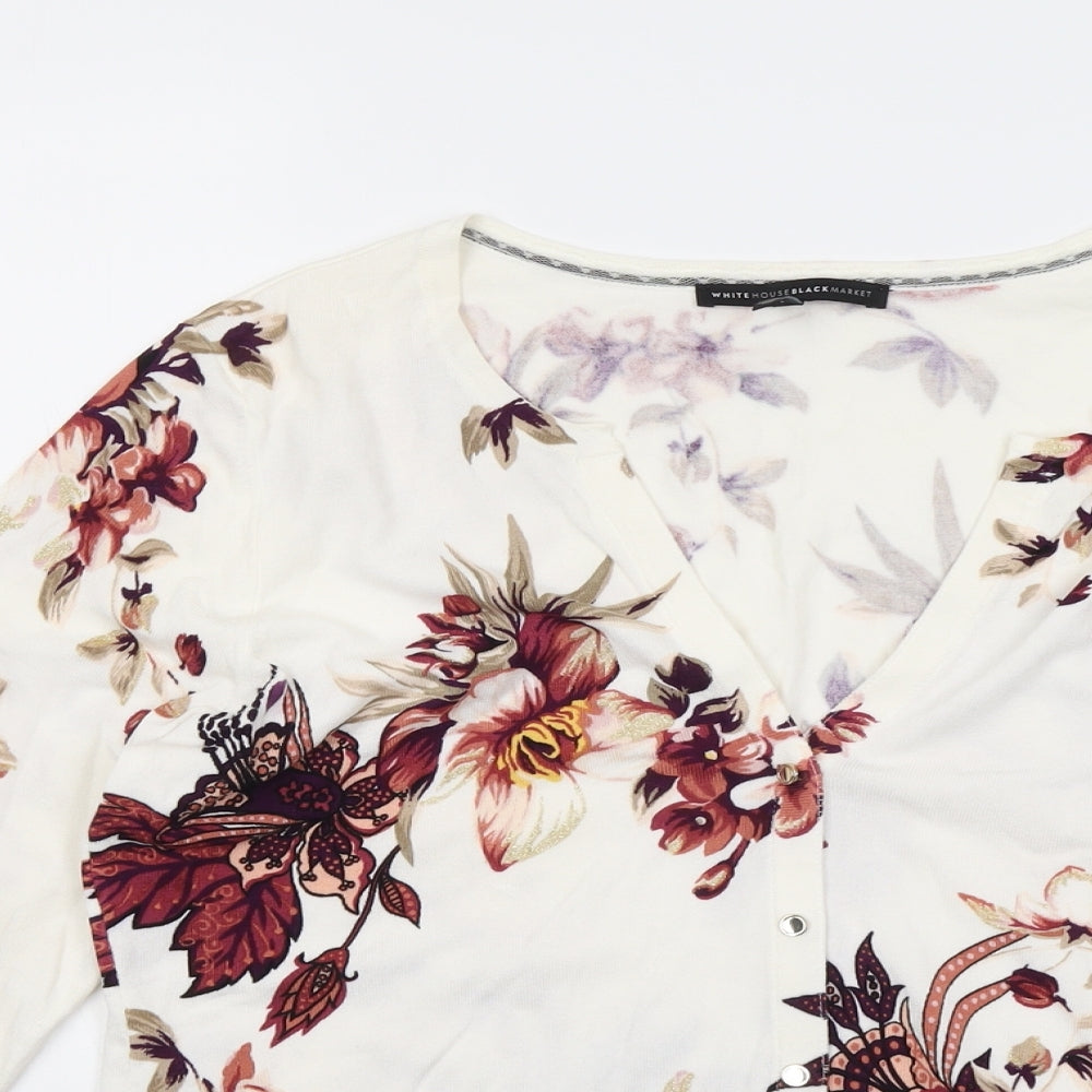 White House Black Market Womens Multicoloured V-Neck Floral Viscose Cardigan Jumper Size XL