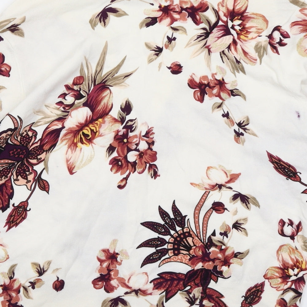 White House Black Market Womens Multicoloured V-Neck Floral Viscose Cardigan Jumper Size XL