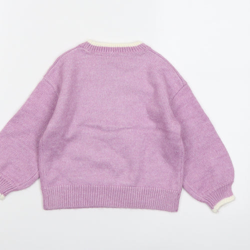 Marks and Spencer Girls Purple Round Neck Polyester Pullover Jumper Size 2-3 Years Pullover - Reindeer