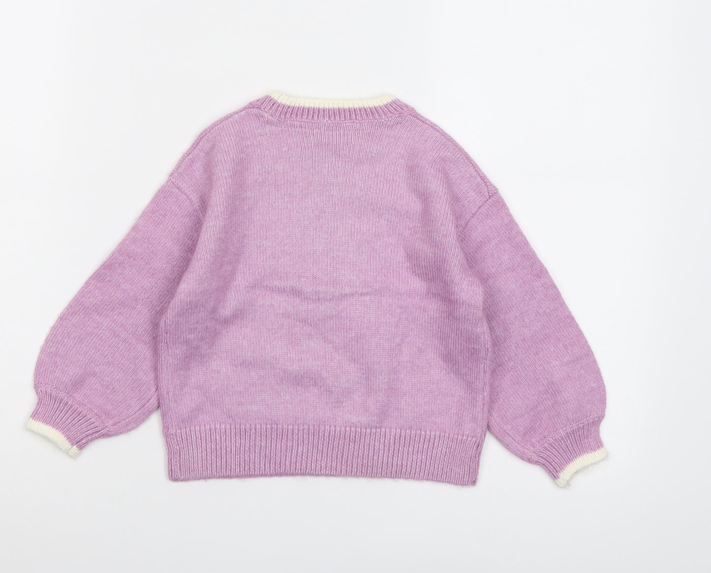 Marks and Spencer Girls Purple Round Neck Polyester Pullover Jumper Size 2-3 Years Pullover - Reindeer