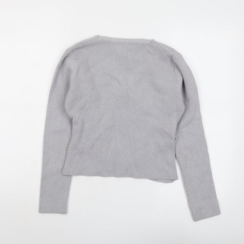 Pink Boutique Womens Grey V-Neck Acrylic Pullover Jumper Size M