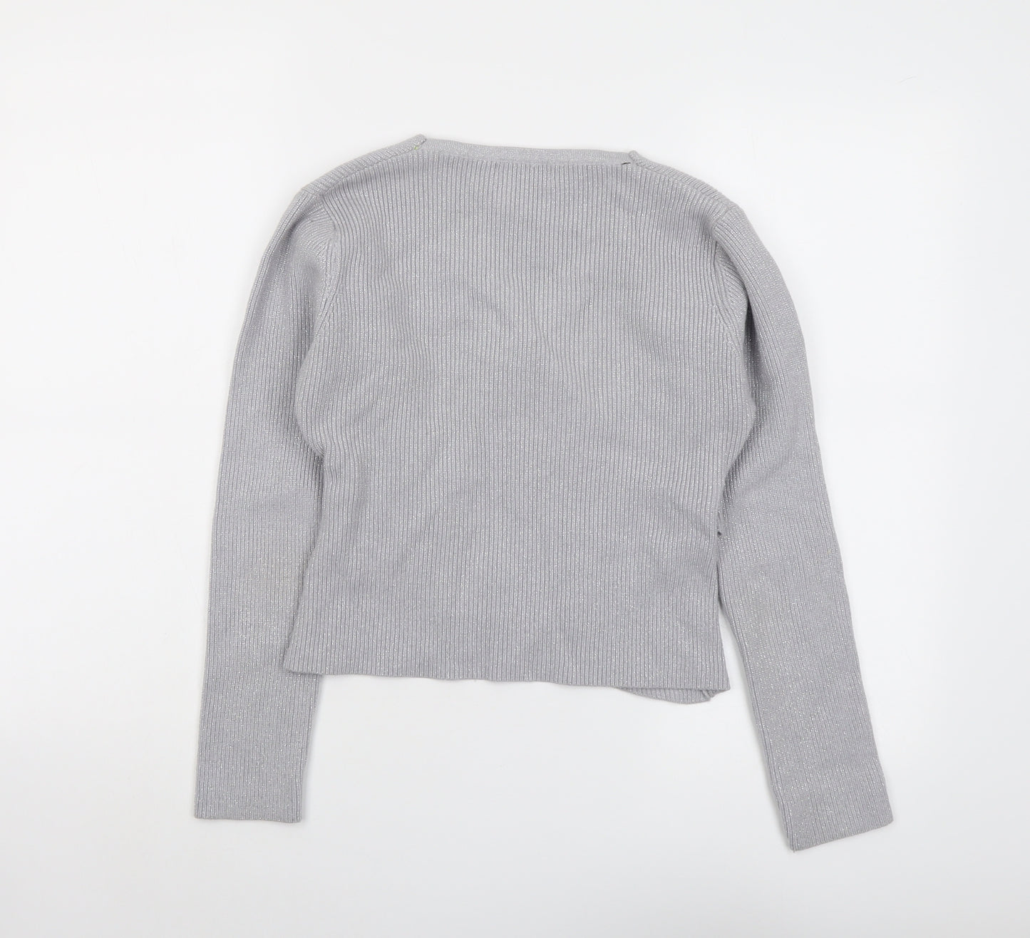 Pink Boutique Womens Grey V-Neck Acrylic Pullover Jumper Size M