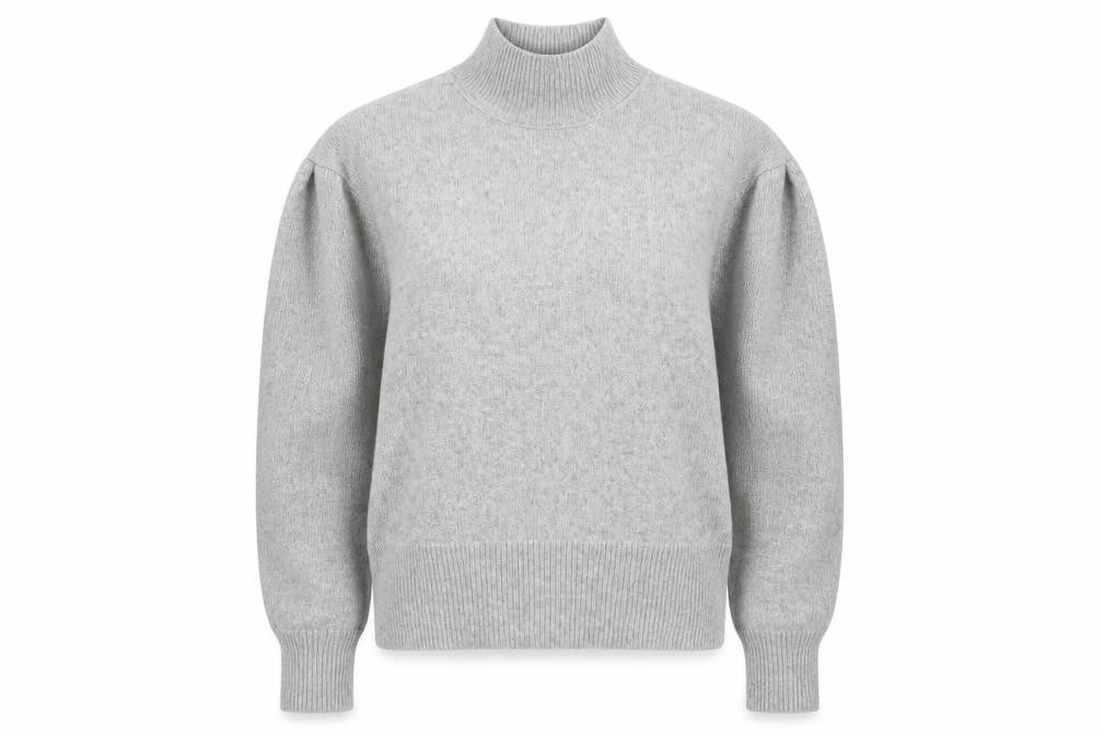 Front view of Marks & Spencer women’s grey high neck polyester jumper, size M