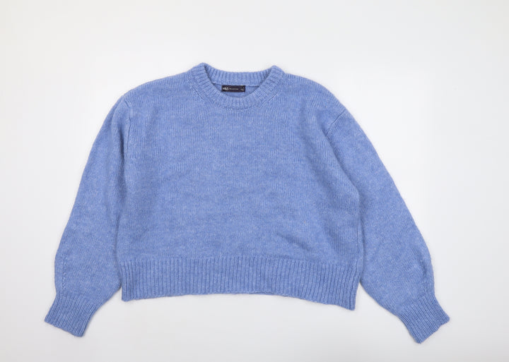 Marks and Spencer Womens Blue Round Neck Acrylic Pullover Jumper Size L