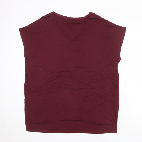 Topshop Womens Red Polyester Basic T-Shirt Size 8 V-Neck