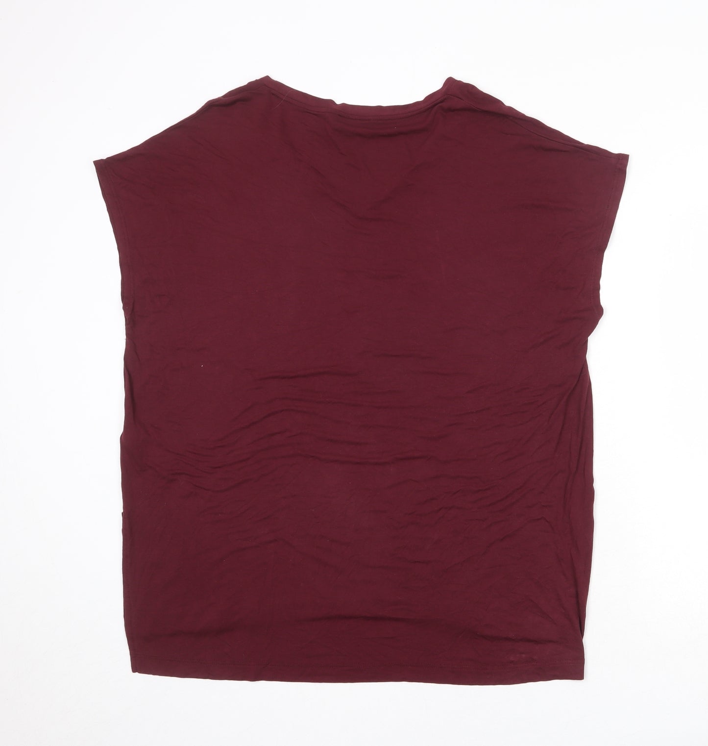 Topshop Womens Red Polyester Basic T-Shirt Size 8 V-Neck