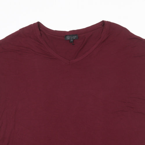 Topshop Womens Red Polyester Basic T-Shirt Size 8 V-Neck