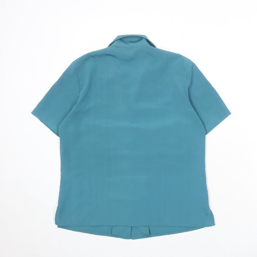 Classics Womens Blue Polyester Basic Button-Up Size 12 Collared