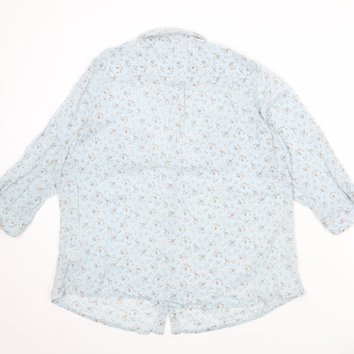 Marks and Spencer Womens Blue Floral 100% Cotton Basic Button-Up Size 20 Collared