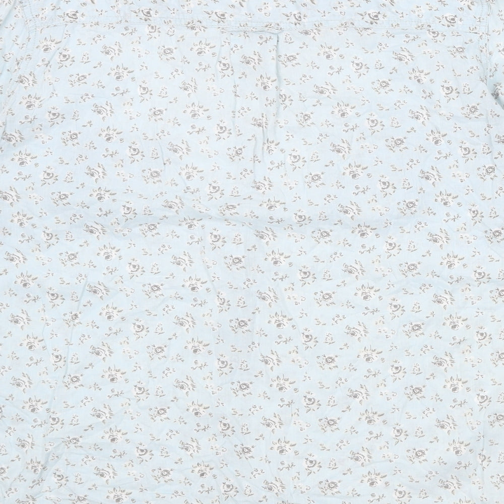 Marks and Spencer Womens Blue Floral 100% Cotton Basic Button-Up Size 20 Collared