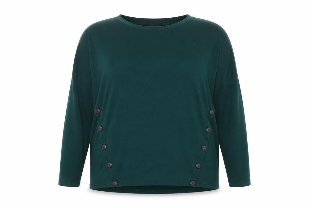 Front view of New Look women’s green round neck polyester jumper, size UK 14