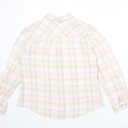 Classic Womens Multicoloured Plaid Linen Basic Button-Up Size 14 Collared