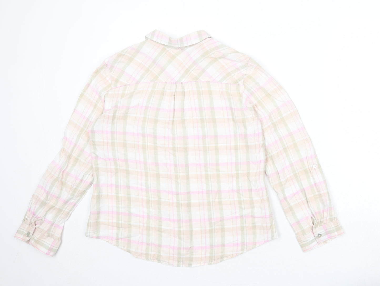 Classic Womens Multicoloured Plaid Linen Basic Button-Up Size 14 Collared