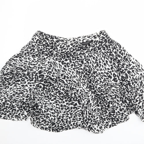 Dorothy Perkins Womens White Animal Print Polyester Swing Skirt Size 14 Zip - Leopard pattern